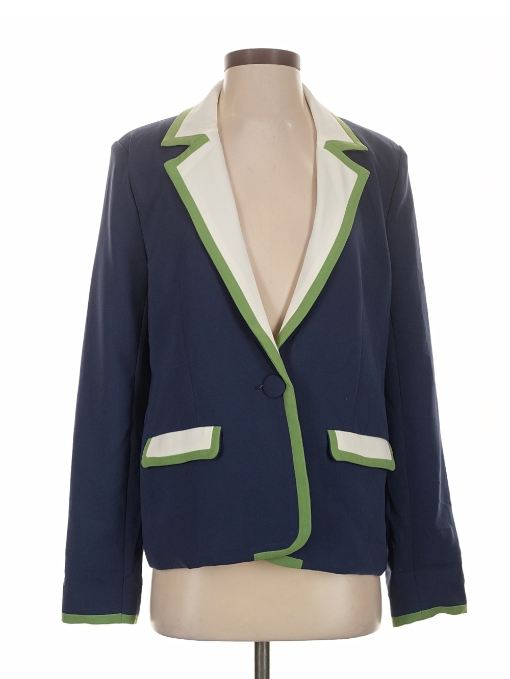 Maeve Navy Blazer with White and Green Trim